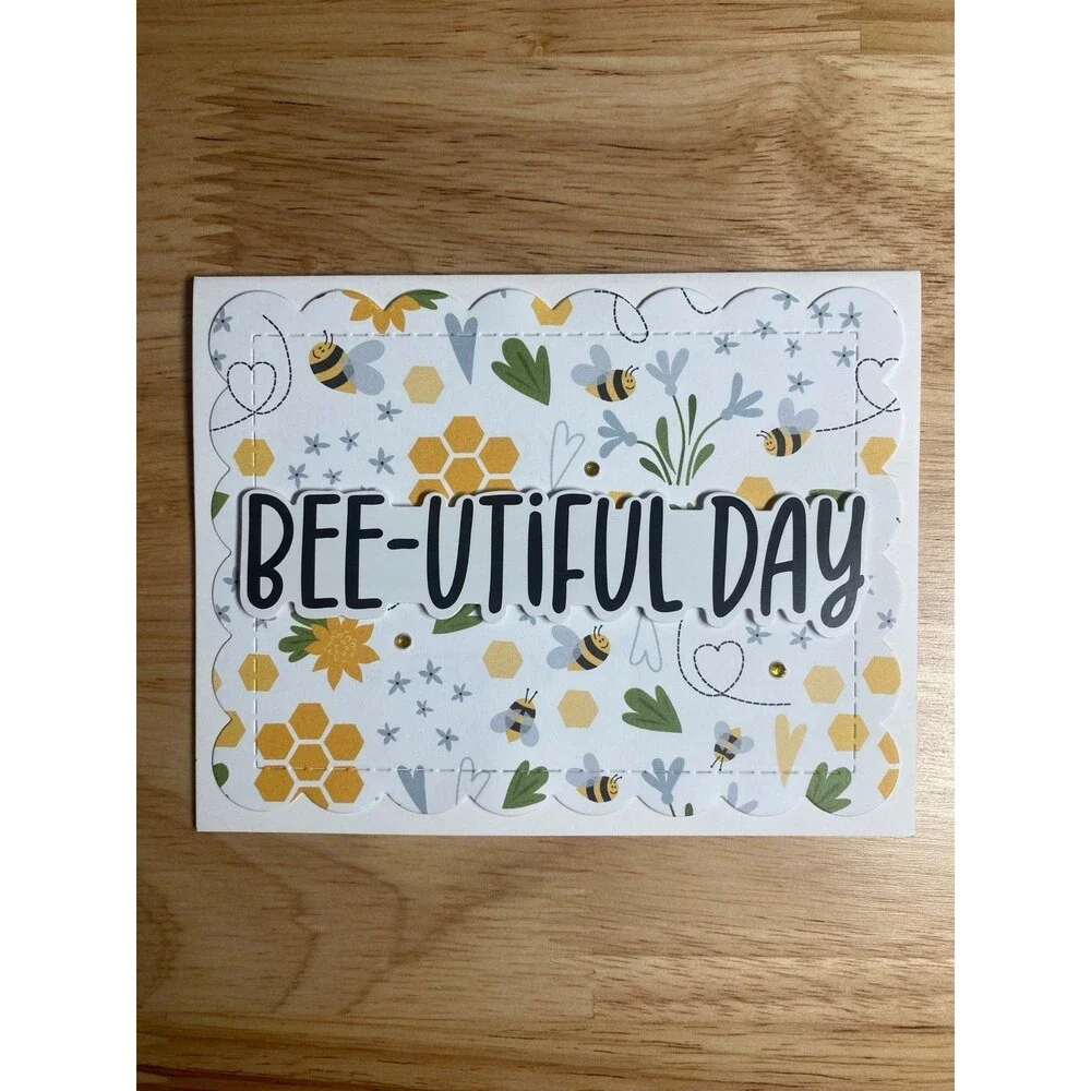 Bee & Flowers Greeting Card – Handmade A2 Card – All Occasion Blank Card